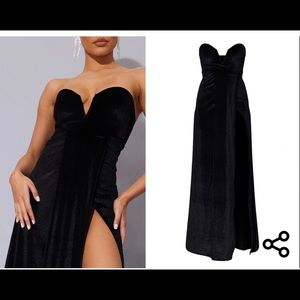 Black Velvet Draped Wrap Detail Bandeau Maxi